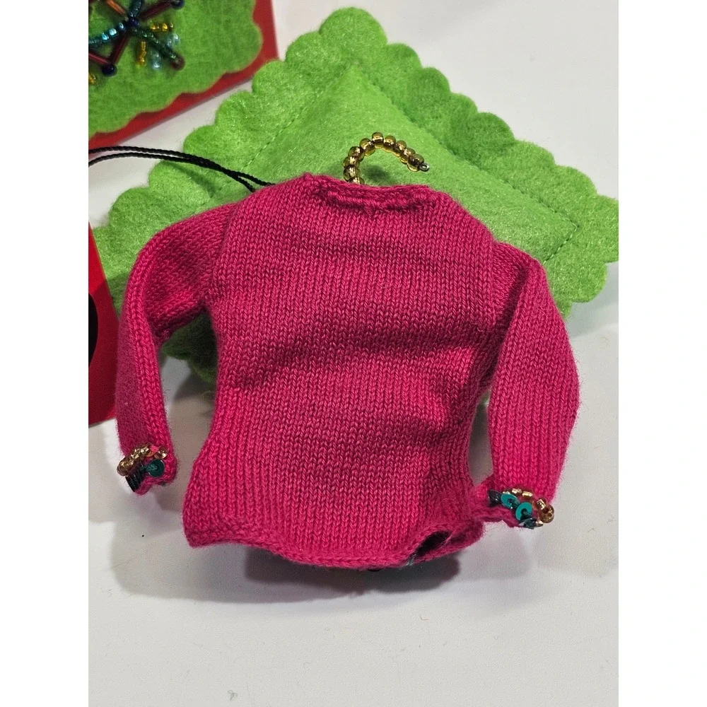 Michael Simon Dog Sweater Christmas Ornament Pink Sequin Beaded Miniature NIB